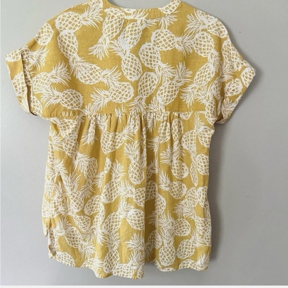 St John’s Bay Yellow Pineapple Print Women's Top linen Ptp 22” oversized xs - Picture 5 of 7